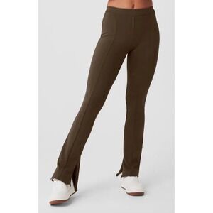 Alo Yoga High-Waist 7/8 Zip It Flare Ankle Zip Leggings Brown Espresso XS